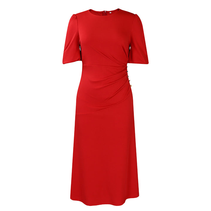 Dame elegant midikjole med raffinerede draperingsdetaljer og dekorative knapprydninger Stilla