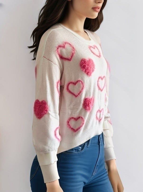 Femme Cozy Hjerte-mønster Pullover Sweater Stilla