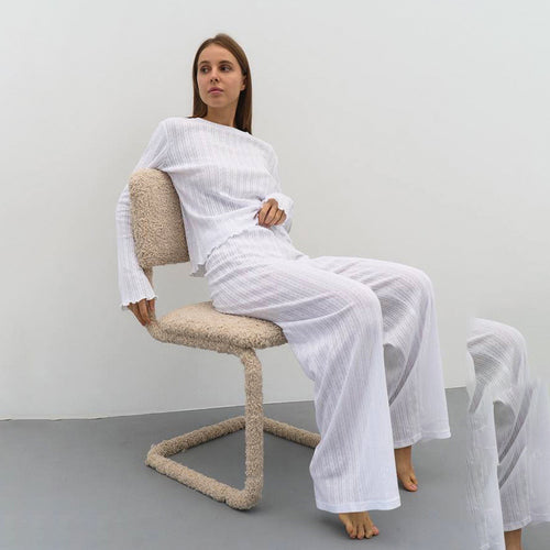 Dame Strik-Pyjama-Sæt med cropped top og vide ben Stilla