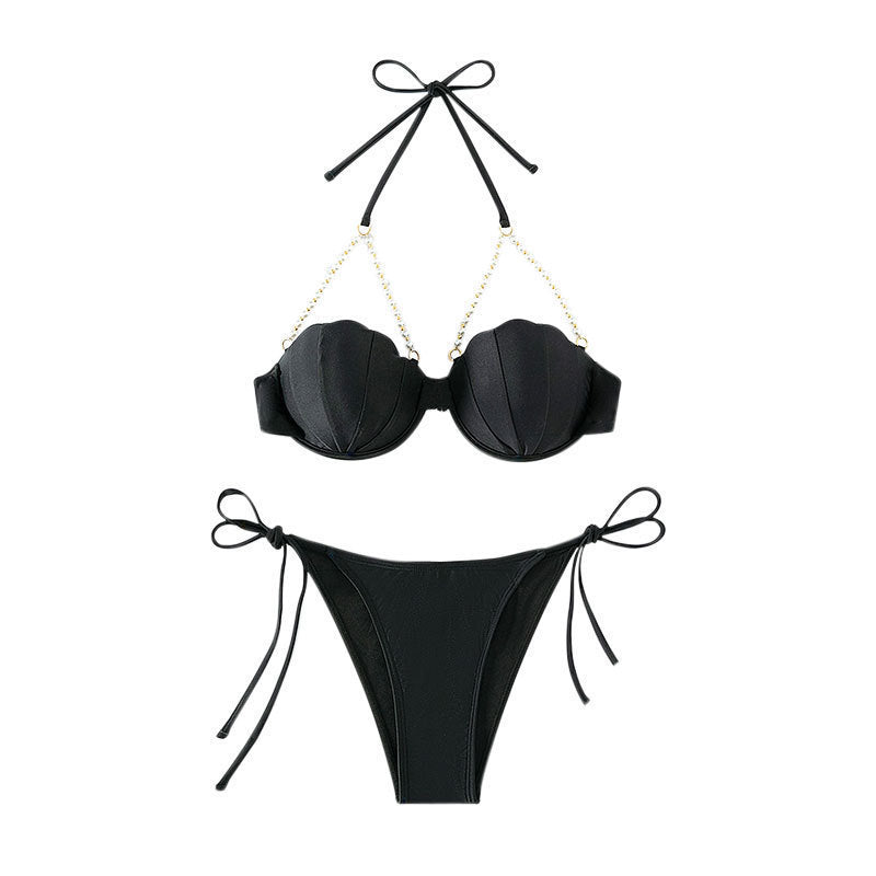 Dame bikini med glitrende musling-detaljer og justerbare stropper Skovae