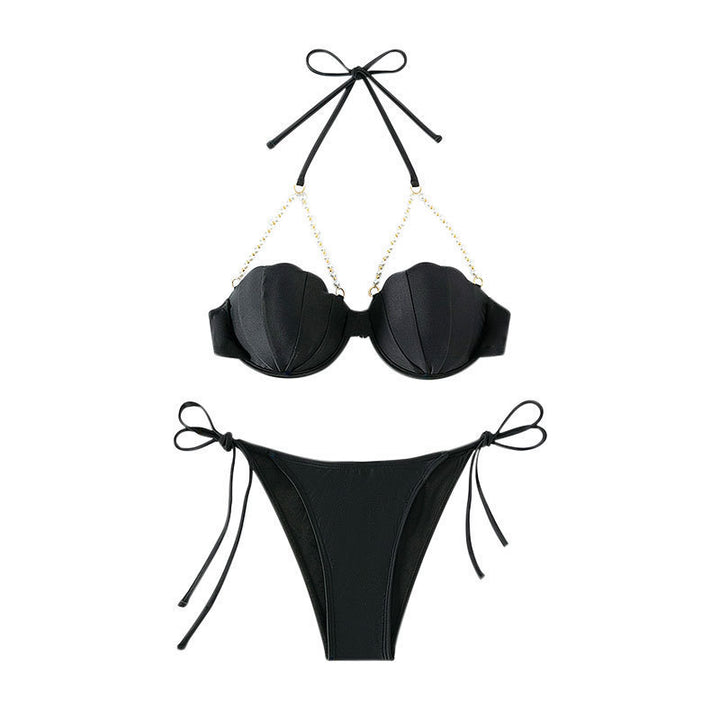 Dame bikini med glitrende musling-detaljer og justerbare stropper Skovae