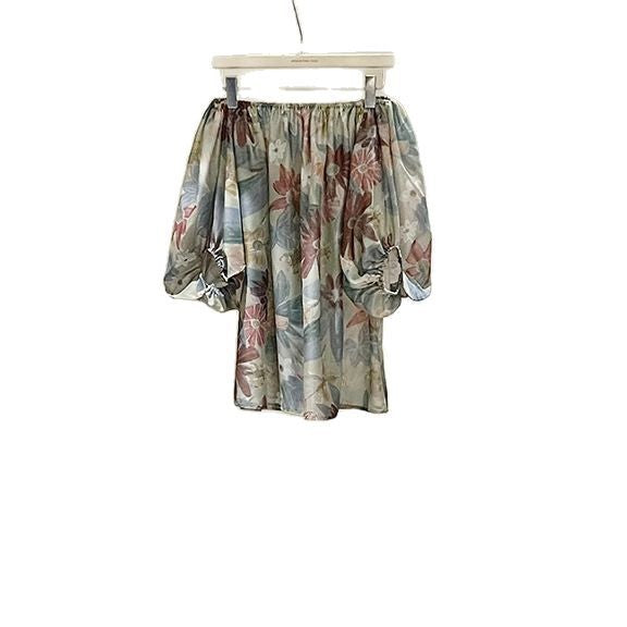 Dame luftig blomstershirt med elastisk liv Stilla