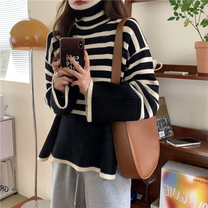 Kvindernes afslappede strikket sweater med stribet design og komfortabel pasform Stilla