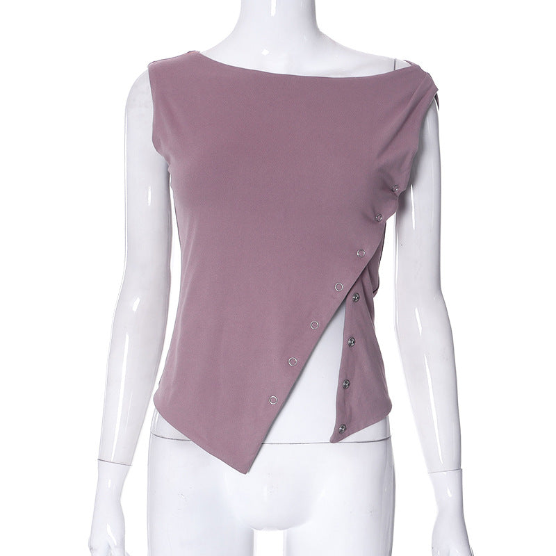 Femme Asymmetrisk Snap-Detail Top Stilla