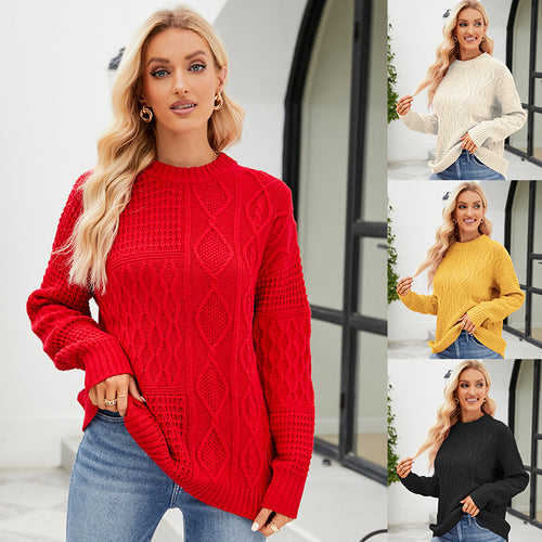 Dame Grovstrikpullover med moderne Kabelmønstre Stilla