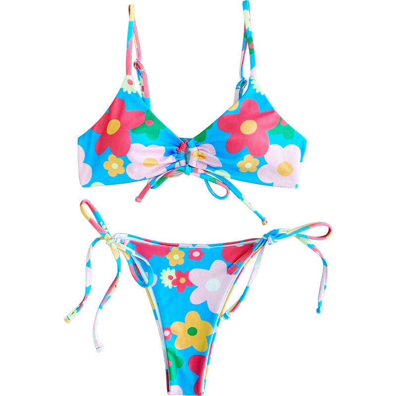 Dame Triangel-Bikini med blomstret design og justerbare stropper Skovae