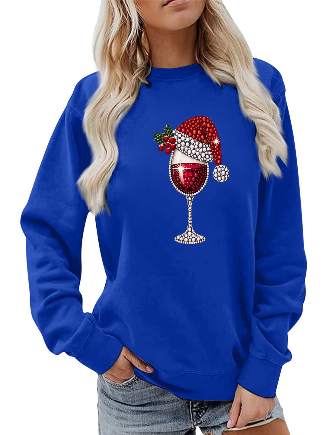 Kvinders sweatshirt med blødt foer og festligt vinmotiv Stilla