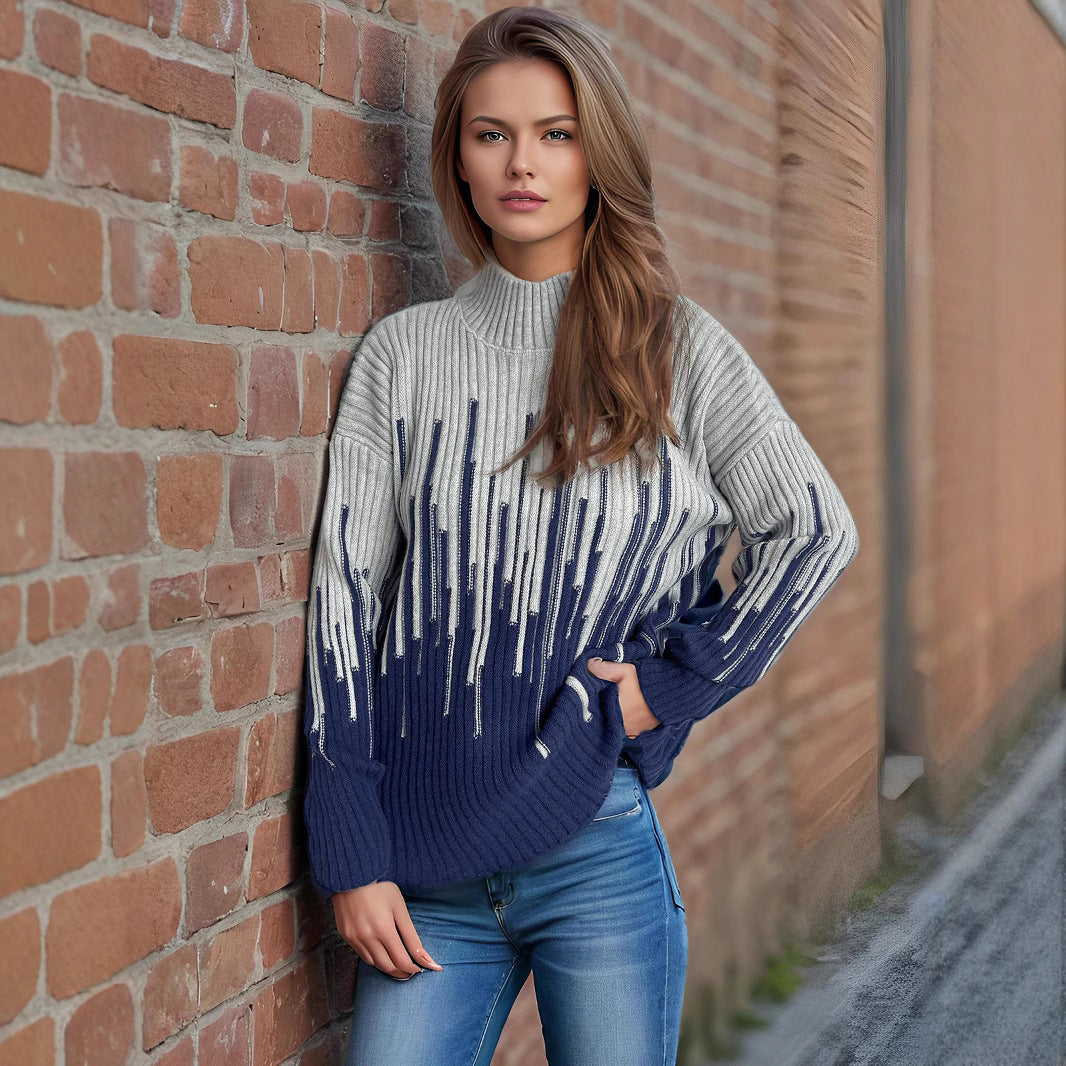 Dames fashionable sweater med tekstureret kabelmønster og harmoniske farvegradienter Stilla