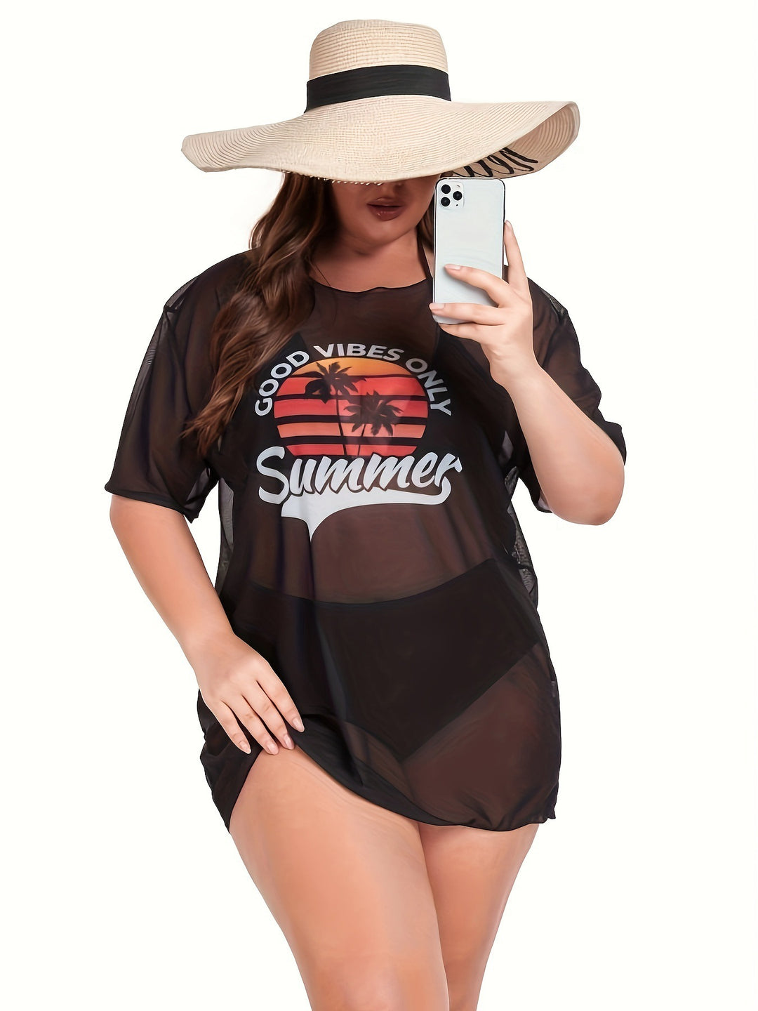 Dame Transparent Strandbluse med sommerligt tryk Skovae