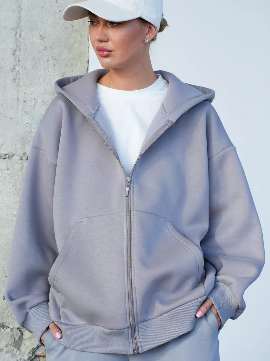 Kvinders oversized zip-up hættetrøje med store lommer Skovae