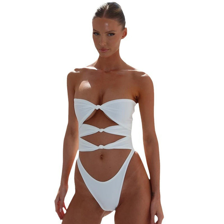 Dame Bandeau-badedragt med knude-design Skovae