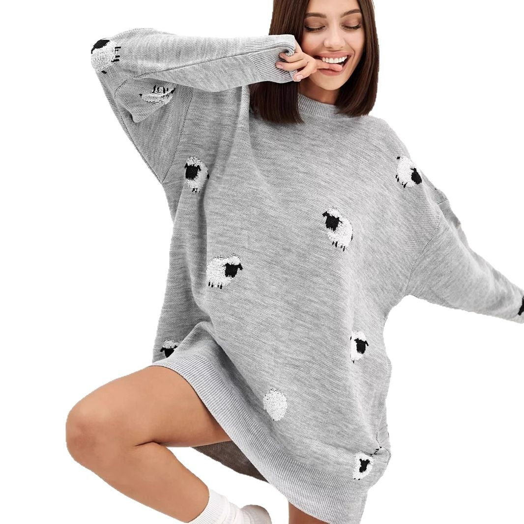Dame strikpullover med legende fåredesign og afslappet oversized pasform Stilla
