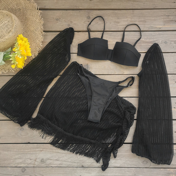 Dame tøj sæt med frynset net nederdel og matchende bikini top Stilla