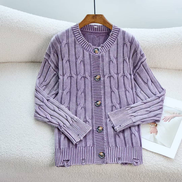 Kvindernes cardigan med elegant kabeldesign og detaljer med træknapper Stilla