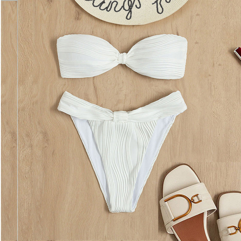 Dame bandeau-bikini med elegant flæse-design og høj talje bukser Stilla