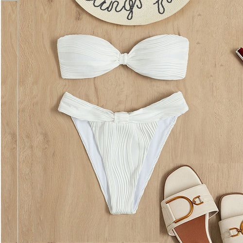 Dame bandeau-bikini med elegant flæse-design og høj talje bukser Stilla