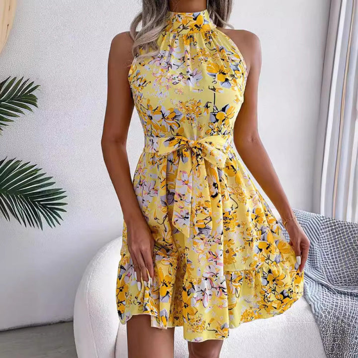 Dame Halter Neck Blomsterkjole Fit og Flare Stilla