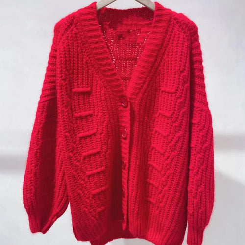 Dame Groftstrikket jakke med oversized skæring og elegante knapper Stilla
