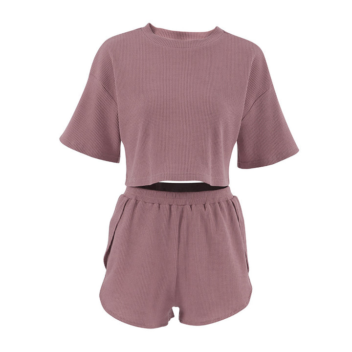 Dame afslappet sæt bestående af cropped top og shorts med ribstruktur Stilla