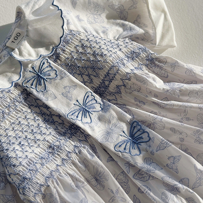 Pige Sommerfuglprint Smocked Kjole Stilla