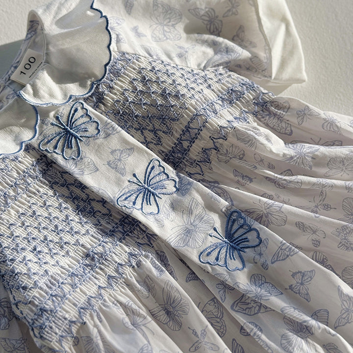 Pige Sommerfuglprint Smocked Kjole Stilla