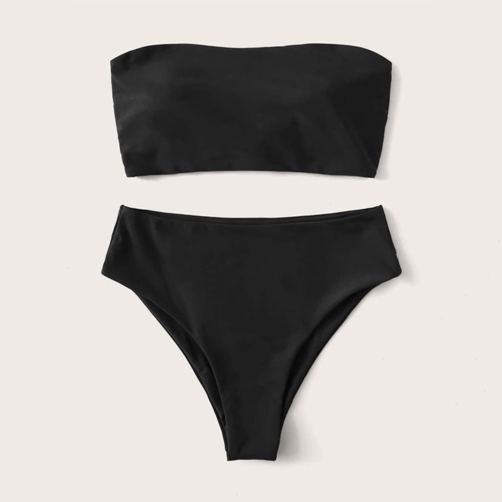 Dame bikini-sæt med bandeau-top og høj talje-bikini-bund Skovae