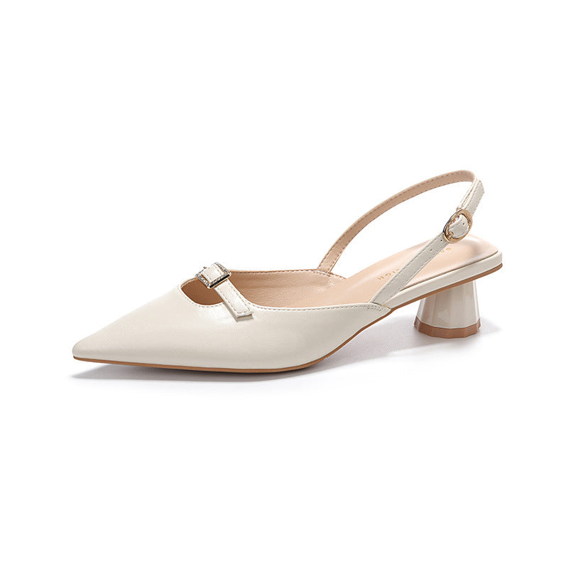 Dame Slingback Spids tå Hæle med Chunky Blokhæle og dekorativt Spændedetalje Stilla