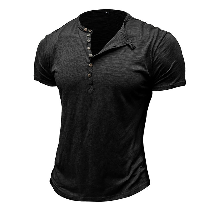 Herrer Henley-T-shirt med moderne snit og knapbar udskæring Stilla