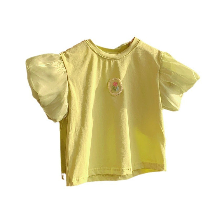 Pige Puffærmer Broderet T-Shirt Stilla