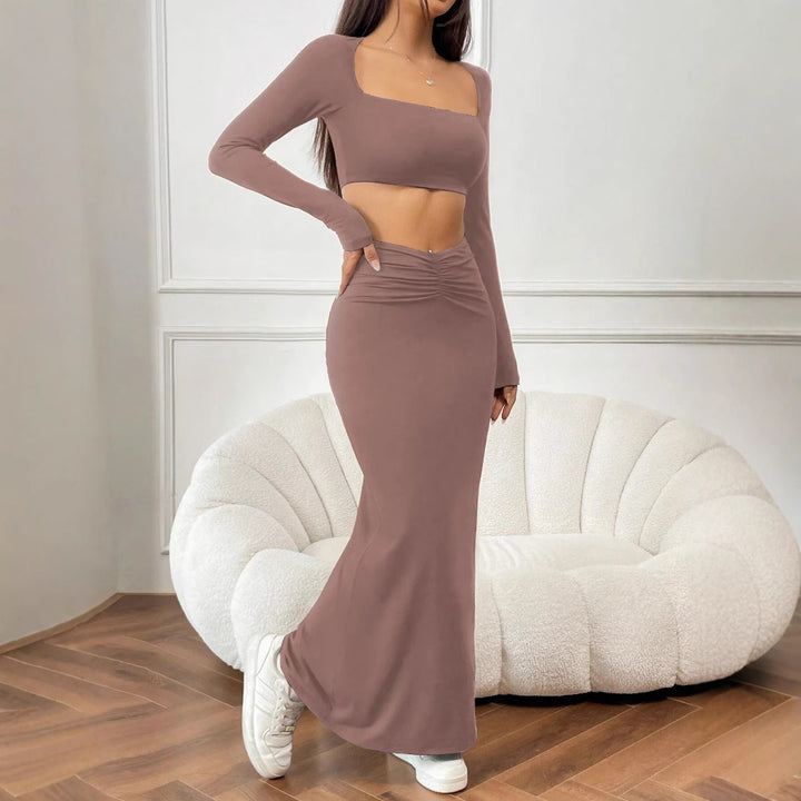 Damer elegant kombination af crop-top og maxiskørt Stilla