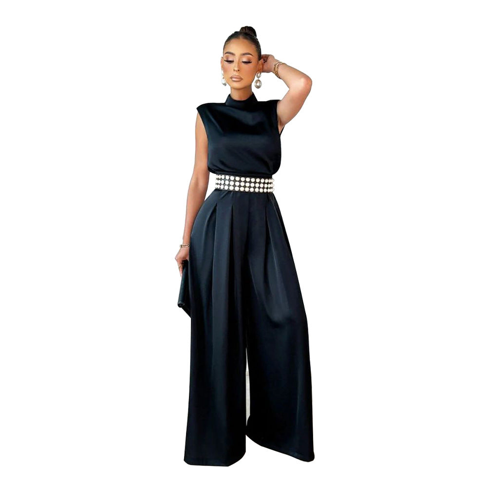 Dame Elegant Jumpsuit med højhalset overdel og bredt ben Stilla