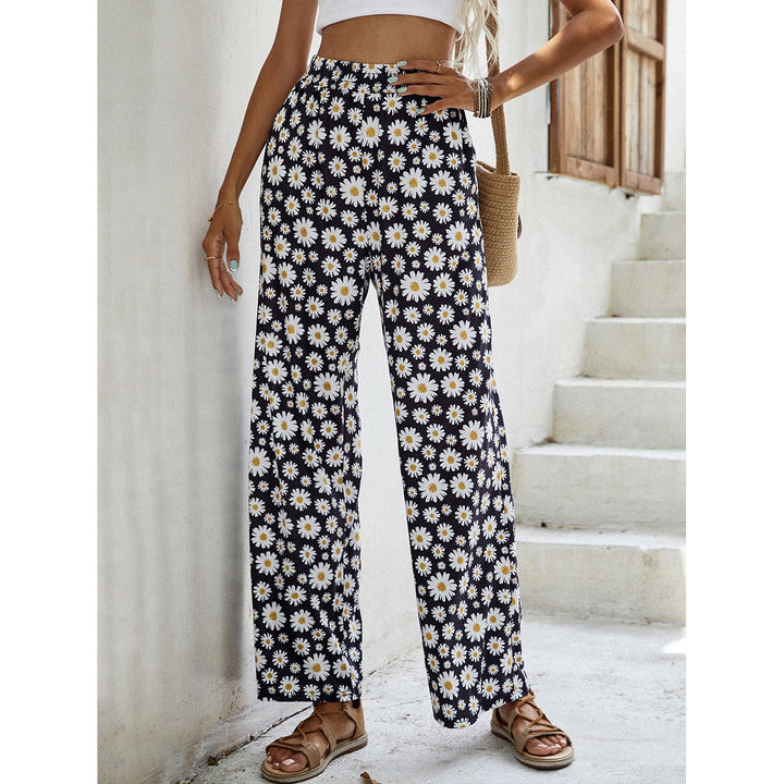 Dame brede sommerbukser med blomstermønster og elastisk talje Stilla