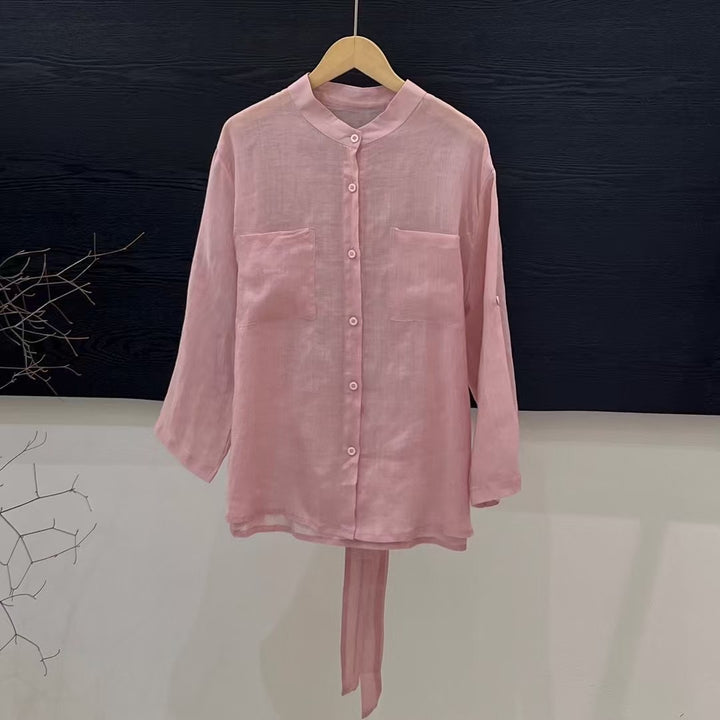 Femme Relaxed Fit Langærmet Button-Up Skjorte med Lommer Stilla