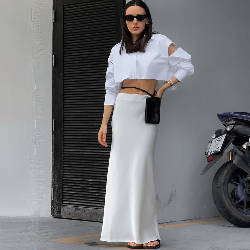 Dame Crop-Bluse med kreativ Cut-Out og figursyet design Stilla