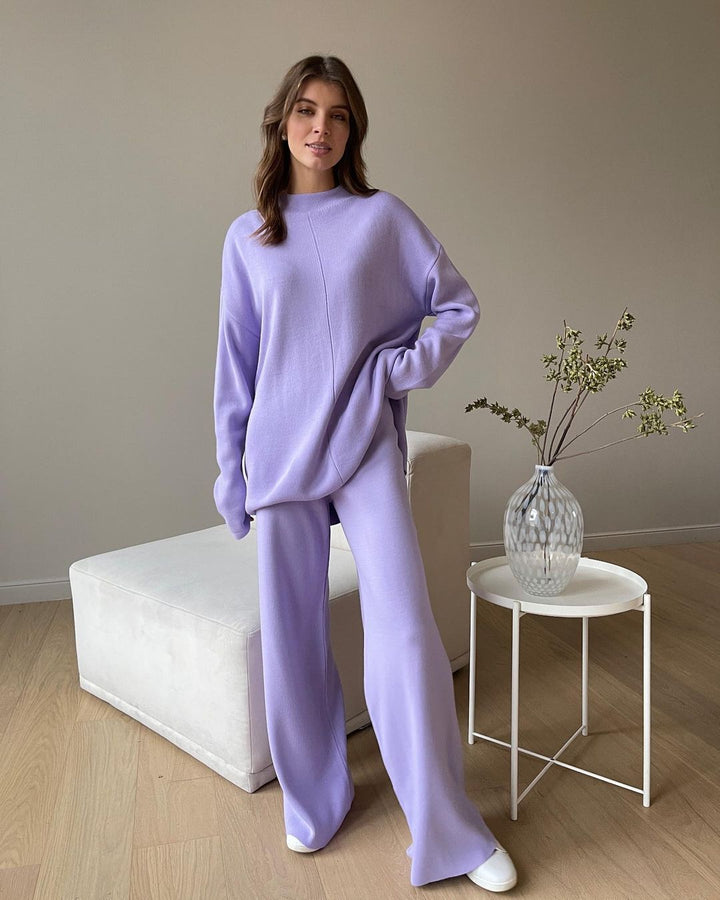 Dame Strik-Loungewear-Sæt med løstsiddende snit og afslappet stil Stilla