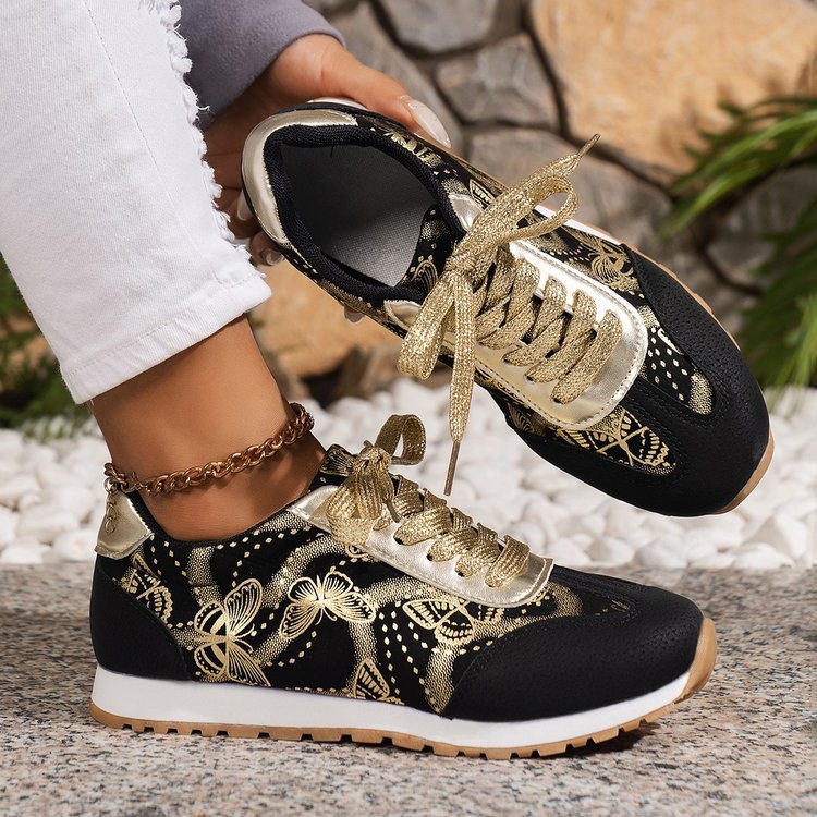 Damemode Sneakers med blomsterdesign og skinnende accenter Stilla