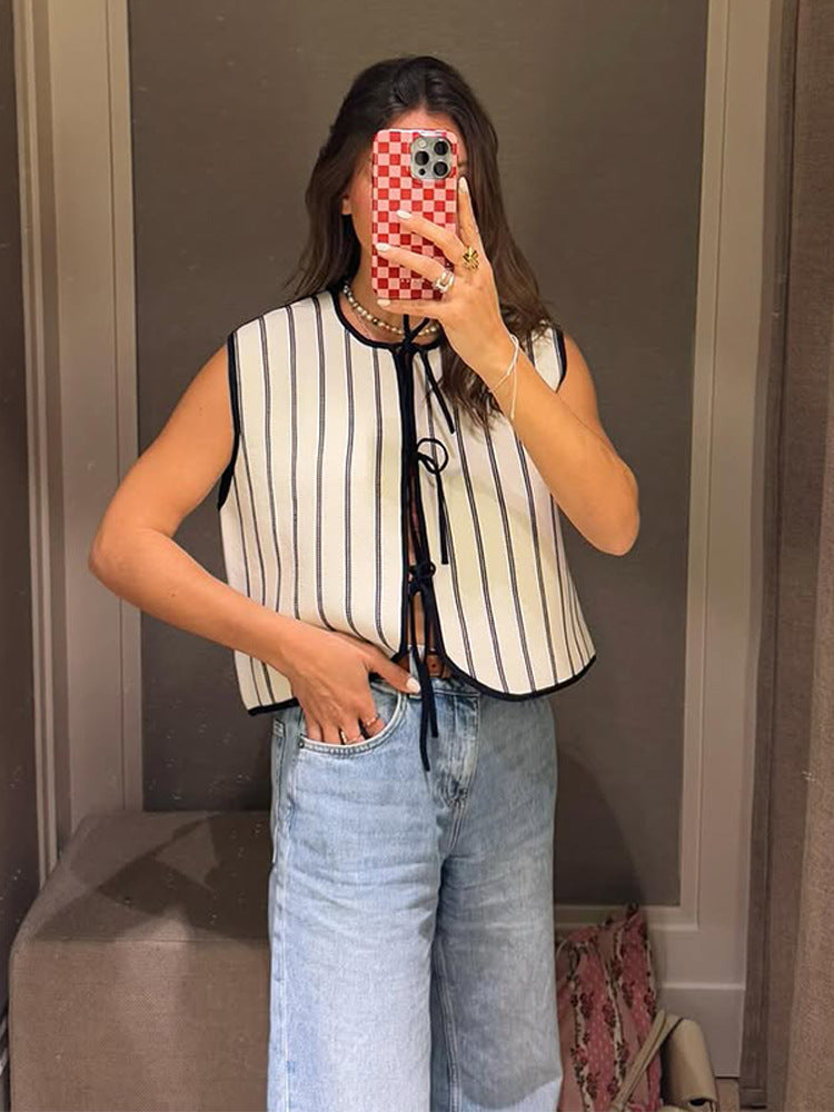 Dame Stilfuld Crop-Top med bindebånd og stribemønster Stilla