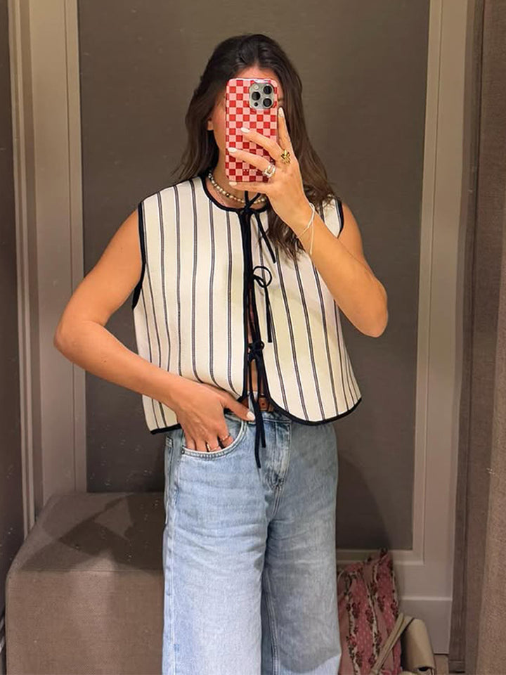 Dame Stilfuld Crop-Top med bindebånd og stribemønster Stilla