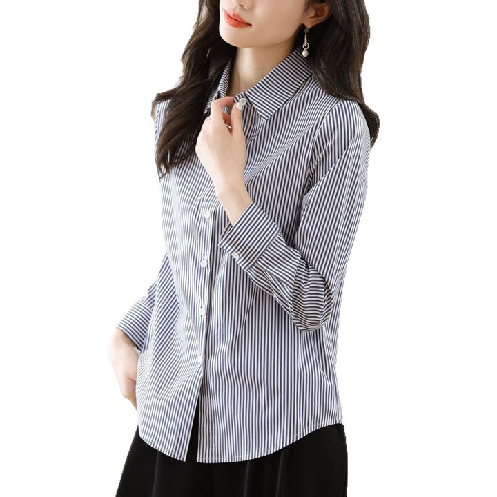 Kvinder stribet bluse med elegant krave Stilla