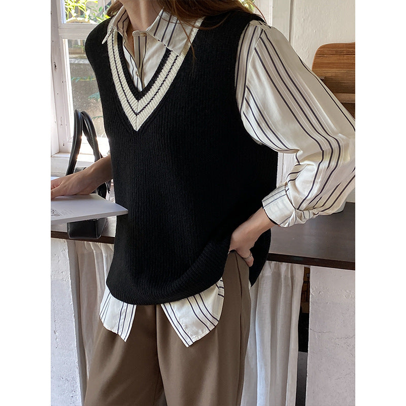 Kvinders strikket sweater vest med V-hals Stilla