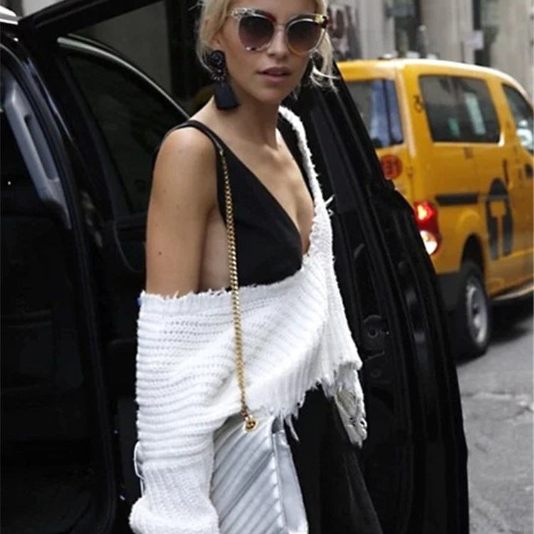 Dame trendy pullover med asymmetrisk snit og afslappede frynser Stilla