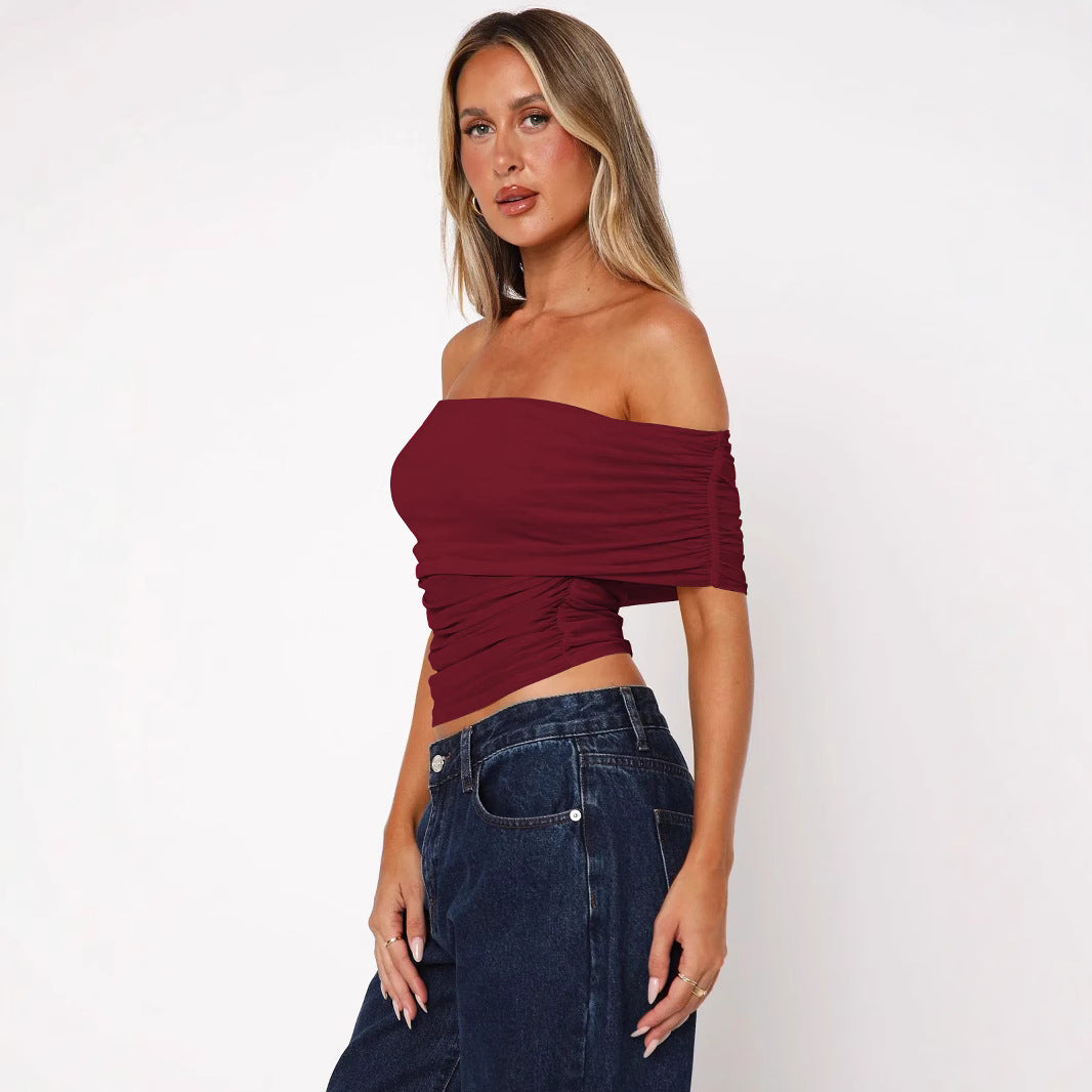 Dame Off-Shoulder Top med raffinerede draperingselementer og elastisk linning Stilla