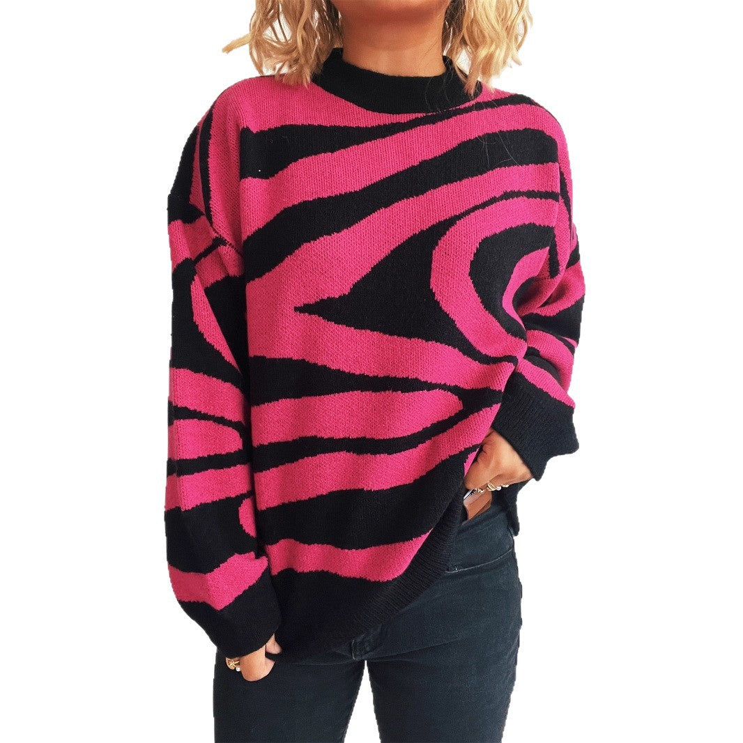 Kvindernes hyggelige oversized pullover med trendy zebra mønster Stilla