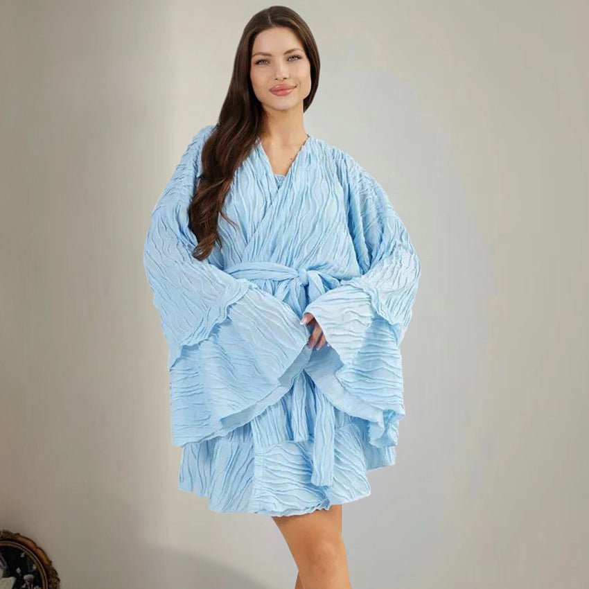 Dame Kimono-Style Morgenkåbe med voluminøse ærmer og bælte Stilla