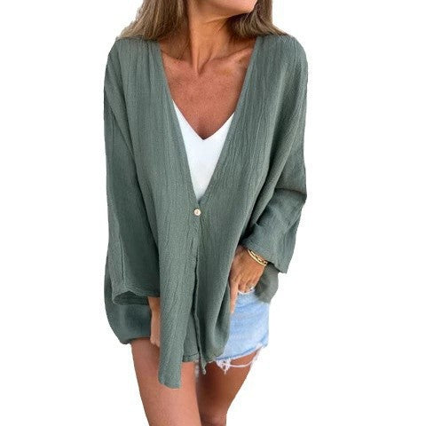 Damer let Kimono-jakke med V-hals og let stof Stilla