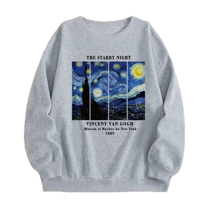 Kvindernes sweatshirt med kunstnerisk Van Gogh motiv og moderne tryk Stilla