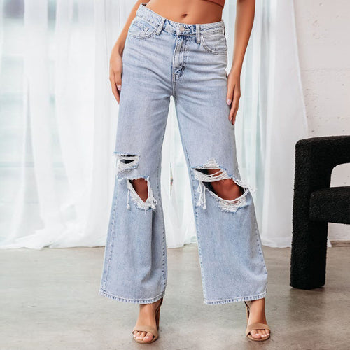 Damer Løstskårne Ripped Jeans med mode detaljer Stilla