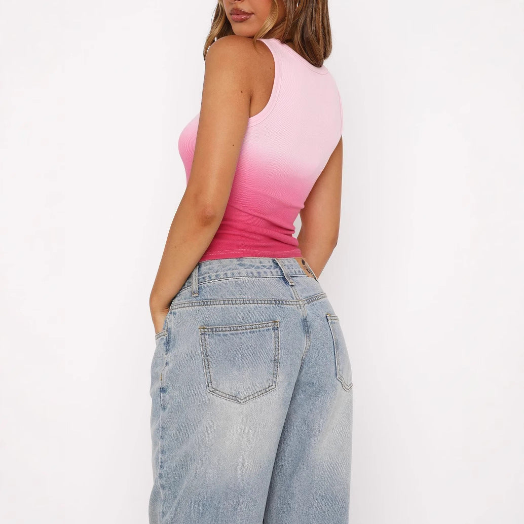 Dame Fitness-Tanktop med moderne farvegradient og figursyet snit Stilla