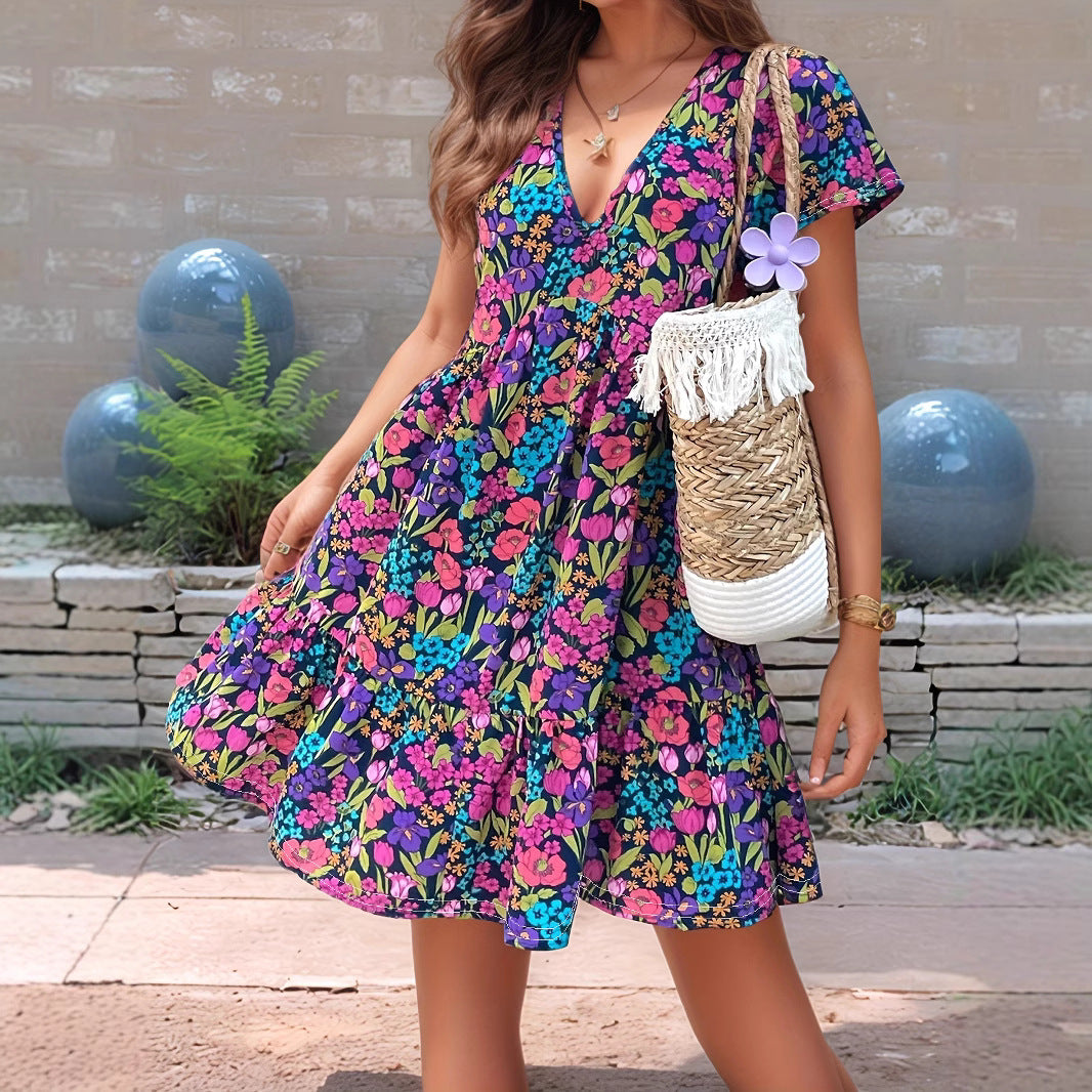 Damer smigrende Floral Print A-linje kjole Stilla