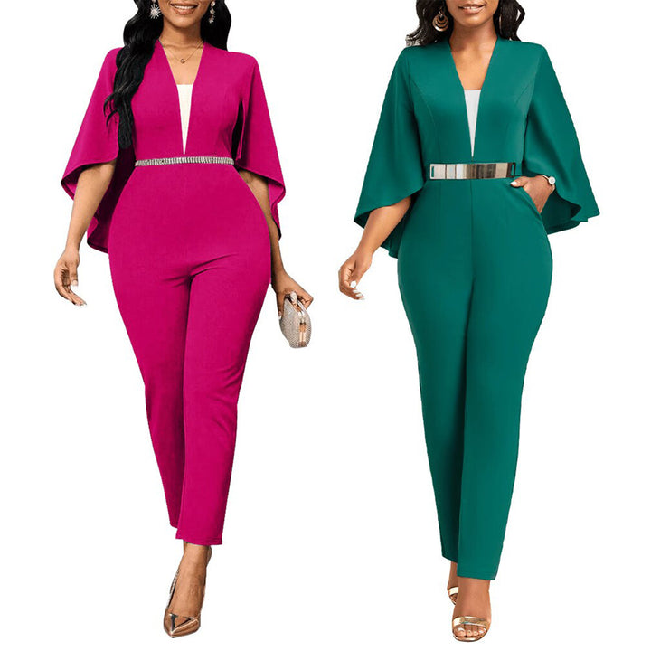 Dame Jumpsuit med elegant Cape-design og taljerende aksenter Stilla